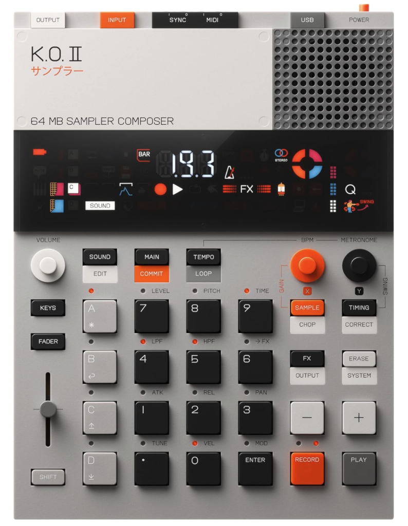 teenage engineering EP–133 K.O. II sampler, drum machine and sequencer with built-in microphone and effects